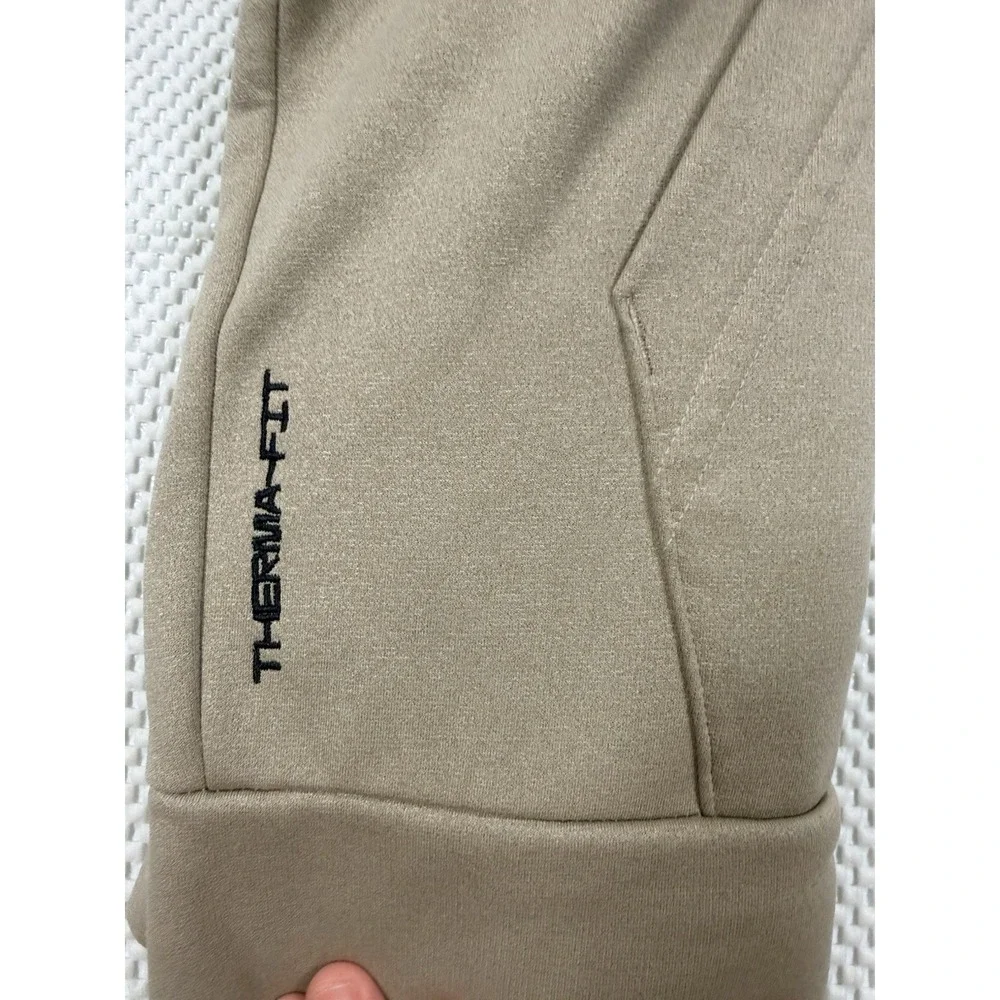 Nike Therma-FIT Hoodie Men's Small Tan Pullover Fleece Swoosh Pocket Sweatshirt